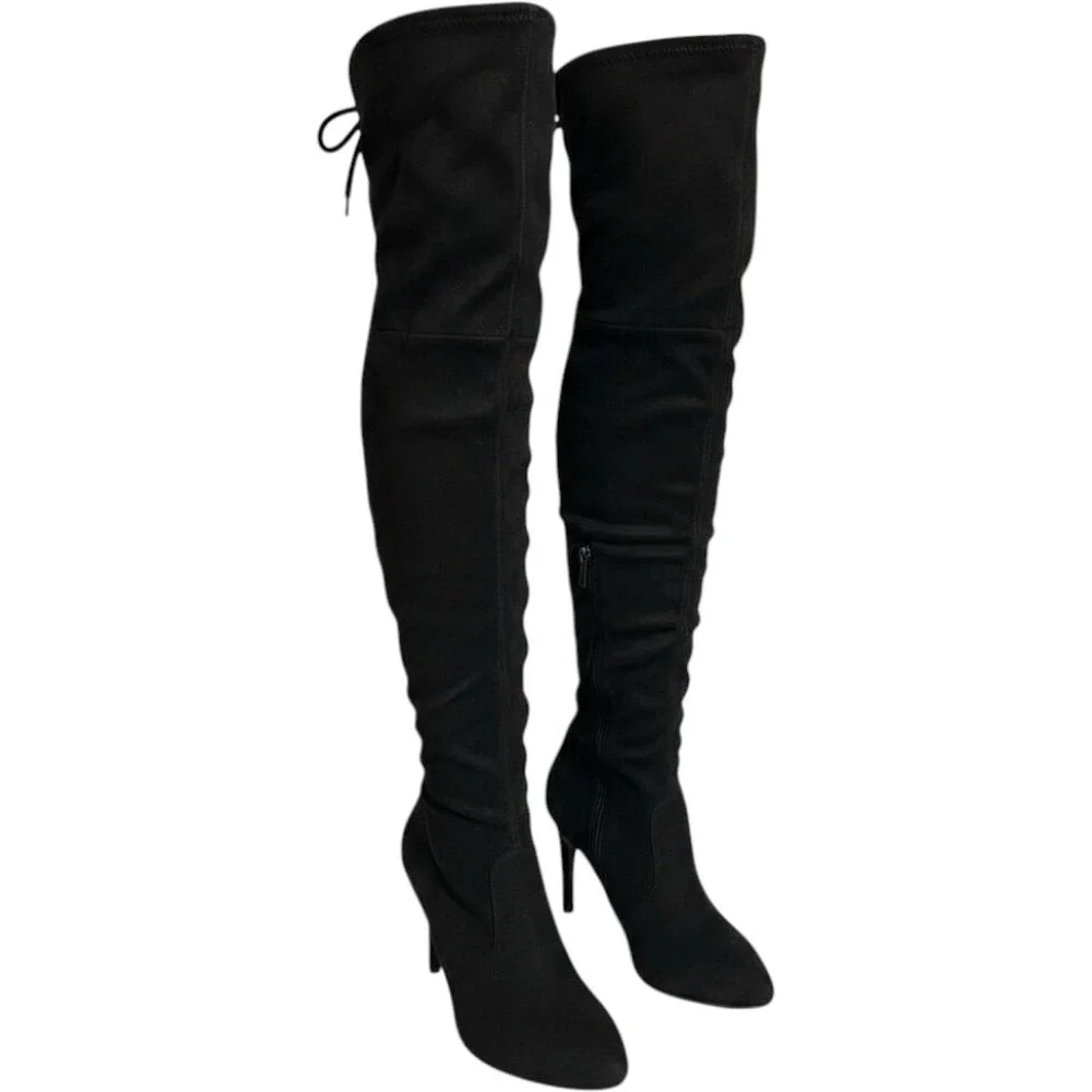 JC Womens Black Faux Suede Over The Knee Thigh High Stiletto Boots Size 7.5‎